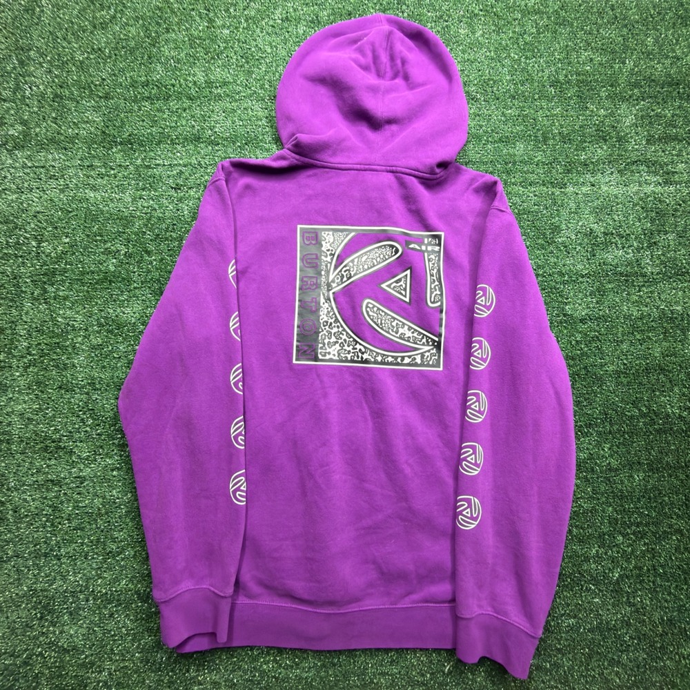Burton Air Mens Purple Graphic Pullover Hoodie Sweatshirt Logo Sleeves